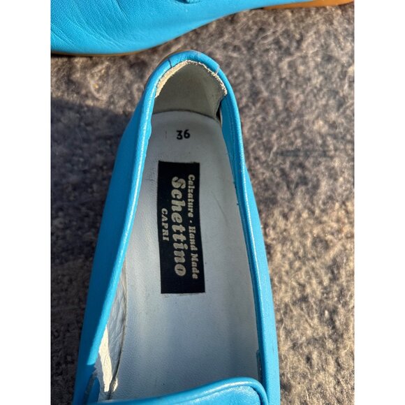 Schettino Calzature Hand Made Blue Leather Slip-On Loafers Sz 36 Made In Italy - Picture 9 of 10